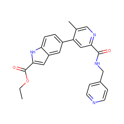 CCOC(=O)c1cc2cc(-c3cc(C(=O)NCc4ccncc4)ncc3C)ccc2[nH]1 ZINC000073163094