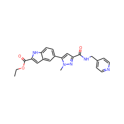 CCOC(=O)c1cc2cc(-c3cc(C(=O)NCc4ccncc4)nn3C)ccc2[nH]1 ZINC000082156770