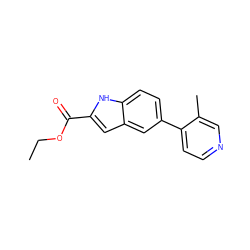 CCOC(=O)c1cc2cc(-c3ccncc3C)ccc2[nH]1 ZINC000082155677