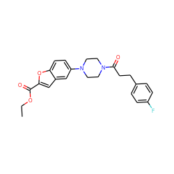 CCOC(=O)c1cc2cc(N3CCN(C(=O)CCc4ccc(F)cc4)CC3)ccc2o1 ZINC000299834834