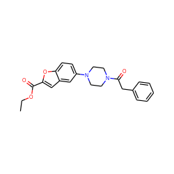 CCOC(=O)c1cc2cc(N3CCN(C(=O)Cc4ccccc4)CC3)ccc2o1 ZINC000299833030