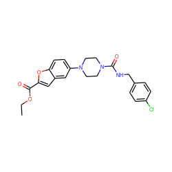 CCOC(=O)c1cc2cc(N3CCN(C(=O)NCc4ccc(Cl)cc4)CC3)ccc2o1 ZINC000299823560