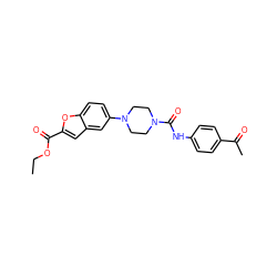 CCOC(=O)c1cc2cc(N3CCN(C(=O)Nc4ccc(C(C)=O)cc4)CC3)ccc2o1 ZINC000299822326