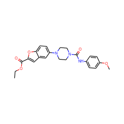 CCOC(=O)c1cc2cc(N3CCN(C(=O)Nc4ccc(OC)cc4)CC3)ccc2o1 ZINC000299825086