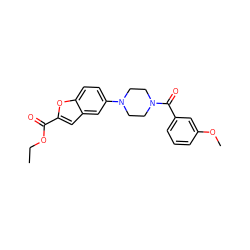 CCOC(=O)c1cc2cc(N3CCN(C(=O)c4cccc(OC)c4)CC3)ccc2o1 ZINC000299831464