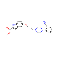 CCOC(=O)c1cc2cc(OCCCN3CCN(c4ccccc4C#N)CC3)ccc2[nH]1 ZINC000045254331