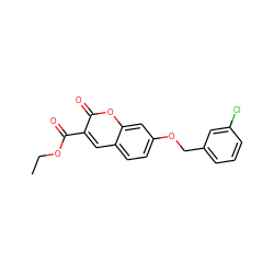 CCOC(=O)c1cc2ccc(OCc3cccc(Cl)c3)cc2oc1=O ZINC000040947361