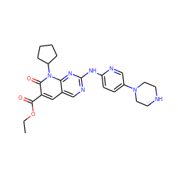 CCOC(=O)c1cc2cnc(Nc3ccc(N4CCNCC4)cn3)nc2n(C2CCCC2)c1=O ZINC000013641626