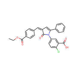 CCOC(=O)c1ccc(/C=C2/C=C(c3ccccc3)N(c3ccc(Cl)c(C(=O)O)c3)C2=O)cc1 ZINC000008425400