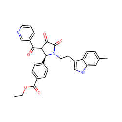 CCOC(=O)c1ccc([C@H]2C(C(=O)c3cccnc3)C(=O)C(=O)N2CCc2c[nH]c3cc(C)ccc23)cc1 ZINC000143672981