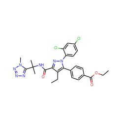 CCOC(=O)c1ccc(-c2c(CC)c(C(=O)NC(C)(C)c3nnnn3C)nn2-c2ccc(Cl)cc2Cl)cc1 ZINC000072111174