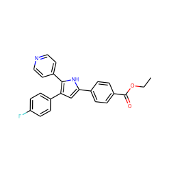 CCOC(=O)c1ccc(-c2cc(-c3ccc(F)cc3)c(-c3ccncc3)[nH]2)cc1 ZINC000027725147