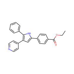 CCOC(=O)c1ccc(-c2cc(-c3ccncc3)c(-c3ccccc3)[nH]2)cc1 ZINC000003832116