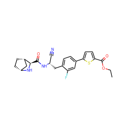 CCOC(=O)c1ccc(-c2ccc(C[C@@H](C#N)NC(=O)[C@H]3N[C@@H]4CC[C@H]3C4)c(F)c2)s1 ZINC000220467060