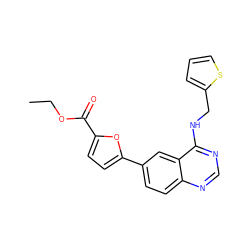 CCOC(=O)c1ccc(-c2ccc3ncnc(NCc4cccs4)c3c2)o1 ZINC000064672584