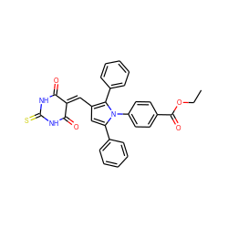 CCOC(=O)c1ccc(-n2c(-c3ccccc3)cc(C=C3C(=O)NC(=S)NC3=O)c2-c2ccccc2)cc1 ZINC000169328442