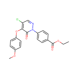 CCOC(=O)c1ccc(-n2ncc(Cl)c(Oc3ccc(OC)cc3)c2=O)cc1 ZINC000066167182