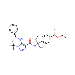 CCOC(=O)c1ccc(C(CC)(CC)NC(=O)c2cnn3c2N[C@H](c2ccccc2)CC3(C)C)cc1 ZINC000066114207