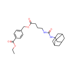 CCOC(=O)c1ccc(COC(=O)CCCNC(=O)NC23CC4CC(CC(C4)C2)C3)cc1 ZINC000013560478