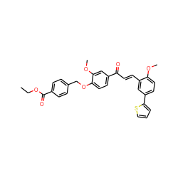 CCOC(=O)c1ccc(COc2ccc(C(=O)/C=C/c3cc(-c4cccs4)ccc3OC)cc2OC)cc1 ZINC000029325189