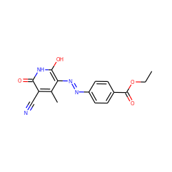 CCOC(=O)c1ccc(N=Nc2c(O)[nH]c(=O)c(C#N)c2C)cc1 ZINC000254010905