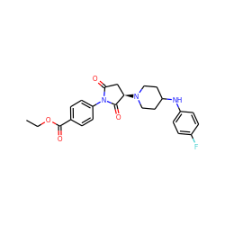 CCOC(=O)c1ccc(N2C(=O)C[C@@H](N3CCC(Nc4ccc(F)cc4)CC3)C2=O)cc1 ZINC000008828893