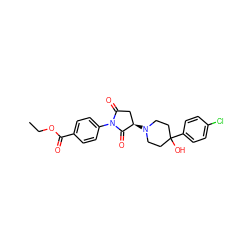 CCOC(=O)c1ccc(N2C(=O)C[C@@H](N3CCC(O)(c4ccc(Cl)cc4)CC3)C2=O)cc1 ZINC000004196871