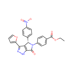 CCOC(=O)c1ccc(N2C(=O)c3[nH]nc(-c4ccco4)c3[C@@H]2c2ccc([N+](=O)[O-])cc2)cc1 ZINC000015974174