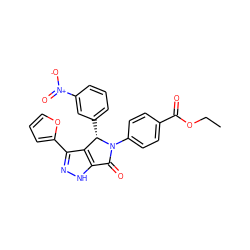 CCOC(=O)c1ccc(N2C(=O)c3[nH]nc(-c4ccco4)c3[C@@H]2c2cccc([N+](=O)[O-])c2)cc1 ZINC000015974150