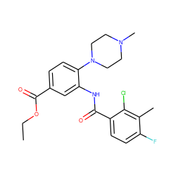 CCOC(=O)c1ccc(N2CCN(C)CC2)c(NC(=O)c2ccc(F)c(C)c2Cl)c1 ZINC001772587156