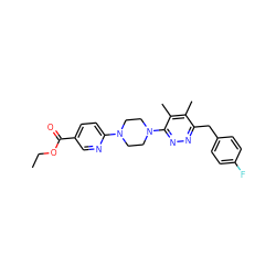 CCOC(=O)c1ccc(N2CCN(c3nnc(Cc4ccc(F)cc4)c(C)c3C)CC2)nc1 ZINC000201144042