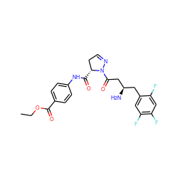 CCOC(=O)c1ccc(NC(=O)[C@@H]2CC=NN2C(=O)C[C@H](N)Cc2cc(F)c(F)cc2F)cc1 ZINC000040393039