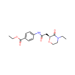 CCOC(=O)c1ccc(NC(=O)C[C@@H]2OCCN(CC)C2=O)cc1 ZINC000000544430