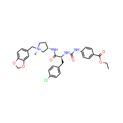 CCOC(=O)c1ccc(NC(=O)N[C@@H](Cc2ccc(Cl)cc2)C(=O)N[C@H]2CC[N@+](C)(Cc3ccc4c(c3)OCO4)C2)cc1 ZINC000261103164