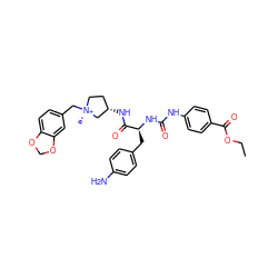 CCOC(=O)c1ccc(NC(=O)N[C@@H](Cc2ccc(N)cc2)C(=O)N[C@H]2CC[N@+](C)(Cc3ccc4c(c3)OCO4)C2)cc1 ZINC000253917008