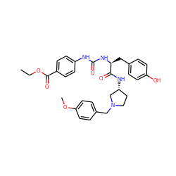 CCOC(=O)c1ccc(NC(=O)N[C@@H](Cc2ccc(O)cc2)C(=O)N[C@@H]2CCN(Cc3ccc(OC)cc3)C2)cc1 ZINC000049867552