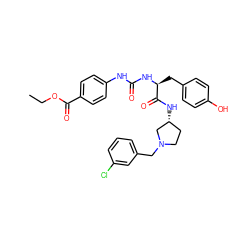 CCOC(=O)c1ccc(NC(=O)N[C@@H](Cc2ccc(O)cc2)C(=O)N[C@@H]2CCN(Cc3cccc(Cl)c3)C2)cc1 ZINC000049867439