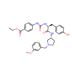 CCOC(=O)c1ccc(NC(=O)N[C@@H](Cc2ccc(O)cc2)C(=O)N[C@@H]2CCN(Cc3cccc(OC)c3)C2)cc1 ZINC000042877386