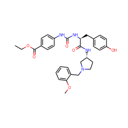 CCOC(=O)c1ccc(NC(=O)N[C@@H](Cc2ccc(O)cc2)C(=O)N[C@@H]2CCN(Cc3ccccc3OC)C2)cc1 ZINC000042887747