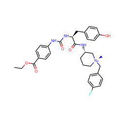 CCOC(=O)c1ccc(NC(=O)N[C@@H](Cc2ccc(O)cc2)C(=O)N[C@H]2CCC[N@@+](C)(Cc3ccc(F)cc3)C2)cc1 ZINC000253670984