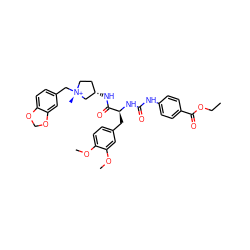 CCOC(=O)c1ccc(NC(=O)N[C@@H](Cc2ccc(OC)c(OC)c2)C(=O)N[C@H]2CC[N@@+](C)(Cc3ccc4c(c3)OCO4)C2)cc1 ZINC000253667043