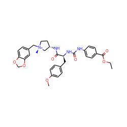 CCOC(=O)c1ccc(NC(=O)N[C@@H](Cc2ccc(OC)cc2)C(=O)N[C@H]2CC[N@@+](C)(Cc3ccc4c(c3)OCO4)C2)cc1 ZINC000253632536