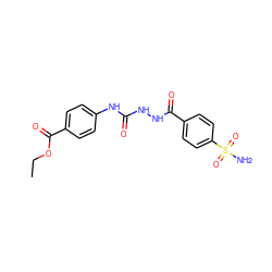 CCOC(=O)c1ccc(NC(=O)NNC(=O)c2ccc(S(N)(=O)=O)cc2)cc1 ZINC000013612901