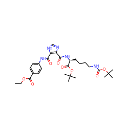 CCOC(=O)c1ccc(NC(=O)c2[nH]cnc2C(=O)N[C@@H](CCCCNC(=O)OC(C)(C)C)C(=O)OC(C)(C)C)cc1 ZINC000017544980