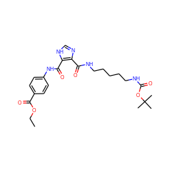 CCOC(=O)c1ccc(NC(=O)c2[nH]cnc2C(=O)NCCCCCNC(=O)OC(C)(C)C)cc1 ZINC000015952229