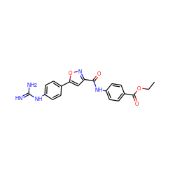 CCOC(=O)c1ccc(NC(=O)c2cc(-c3ccc(NC(=N)N)cc3)on2)cc1 ZINC000169332589