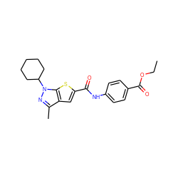 CCOC(=O)c1ccc(NC(=O)c2cc3c(C)nn(C4CCCCC4)c3s2)cc1 ZINC000114711694