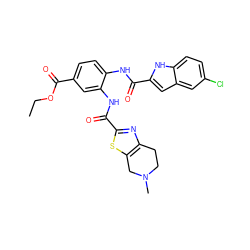 CCOC(=O)c1ccc(NC(=O)c2cc3cc(Cl)ccc3[nH]2)c(NC(=O)c2nc3c(s2)CN(C)CC3)c1 ZINC000071316763