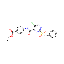 CCOC(=O)c1ccc(NC(=O)c2nc(S(=O)(=O)Cc3ccccc3)ncc2Cl)cc1 ZINC000008613698