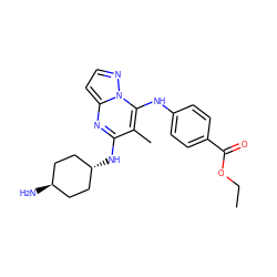 CCOC(=O)c1ccc(Nc2c(C)c(N[C@H]3CC[C@H](N)CC3)nc3ccnn23)cc1 ZINC000254092396